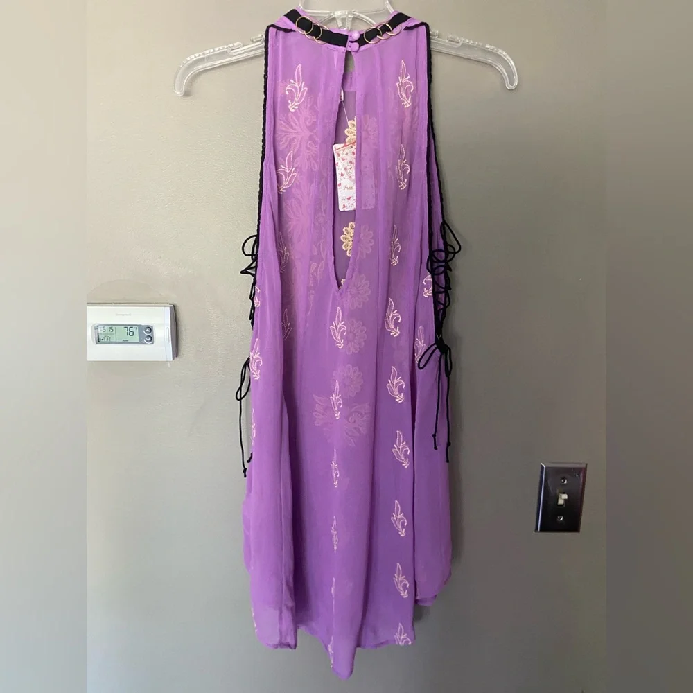 NWT FREE PEOPLE Sunset Kisses Embroidered Lilac Sheer Tunic Top Dress Size Med